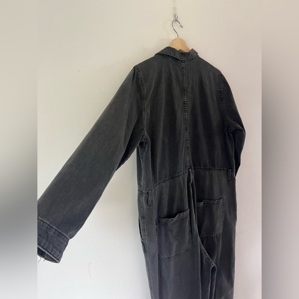 &Denim‎ Washed Black Grey Long Sleeve Button Front Relaxed Fit Denim Jumpsuit - Picture 8 of 11